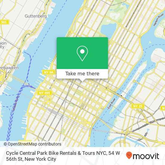 Mapa de Cycle Central Park Bike Rentals & Tours NYC, 54 W 56th St