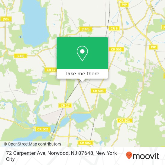 Mapa de 72 Carpenter Ave, Norwood, NJ 07648