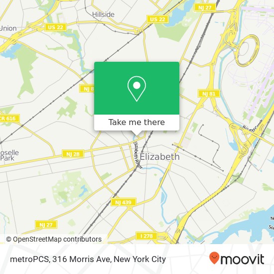 Mapa de metroPCS, 316 Morris Ave