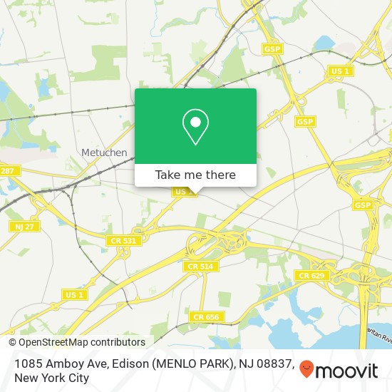 Mapa de 1085 Amboy Ave, Edison (MENLO PARK), NJ 08837