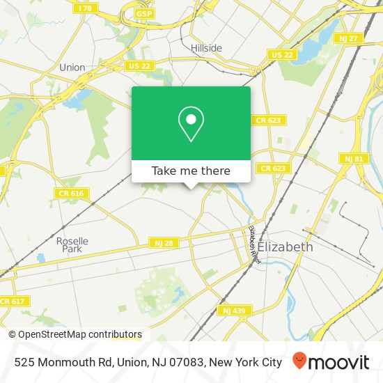 Mapa de 525 Monmouth Rd, Union, NJ 07083