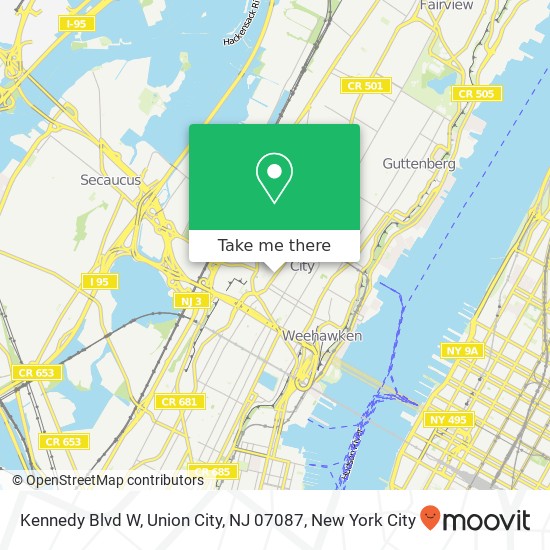 Mapa de Kennedy Blvd W, Union City, NJ 07087