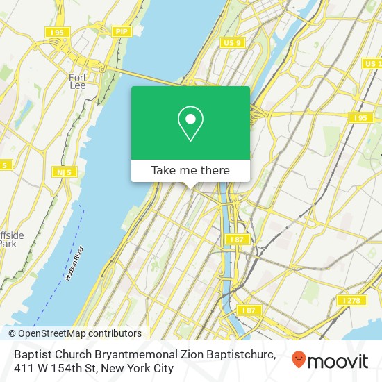 Mapa de Baptist Church Bryantmemonal Zion Baptistchurc, 411 W 154th St