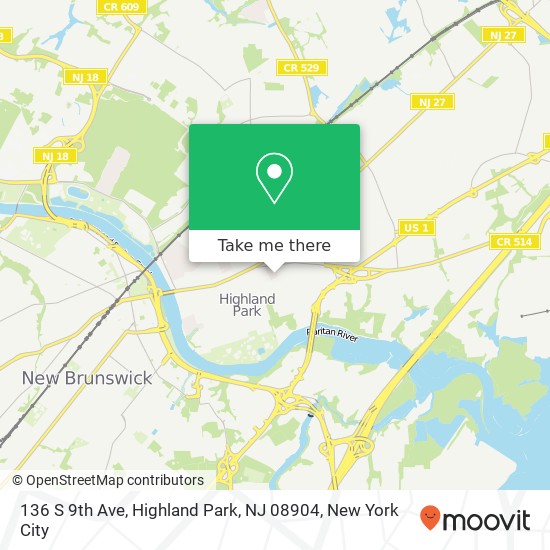 Mapa de 136 S 9th Ave, Highland Park, NJ 08904