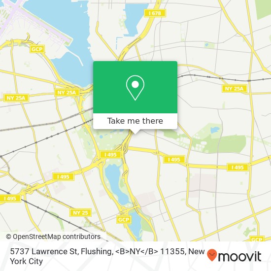 Mapa de 5737 Lawrence St, Flushing, <B>NY< / B> 11355