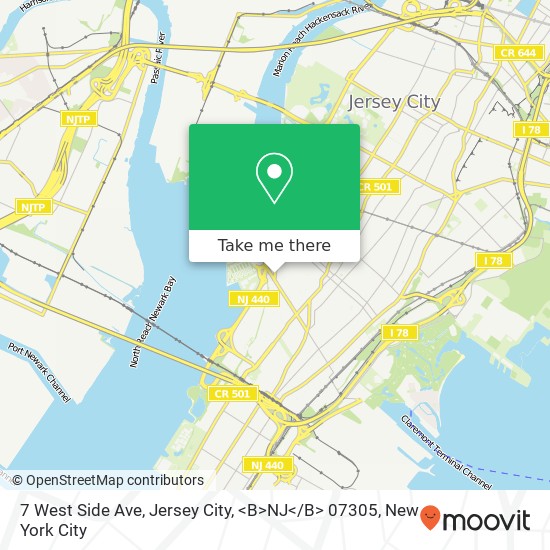 Mapa de 7 West Side Ave, Jersey City, <B>NJ< / B> 07305