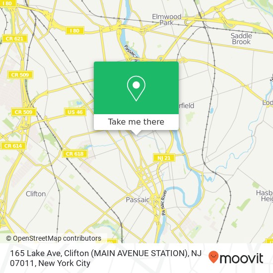 Mapa de 165 Lake Ave, Clifton (MAIN AVENUE STATION), NJ 07011