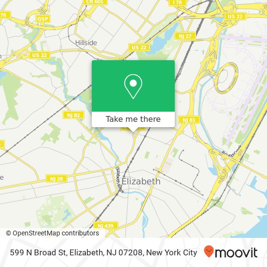 Mapa de 599 N Broad St, Elizabeth, NJ 07208