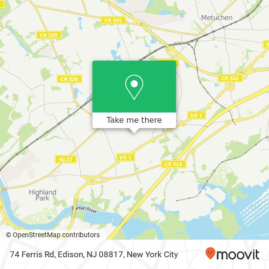 Mapa de 74 Ferris Rd, Edison, NJ 08817