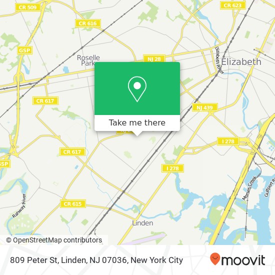 Mapa de 809 Peter St, Linden, NJ 07036