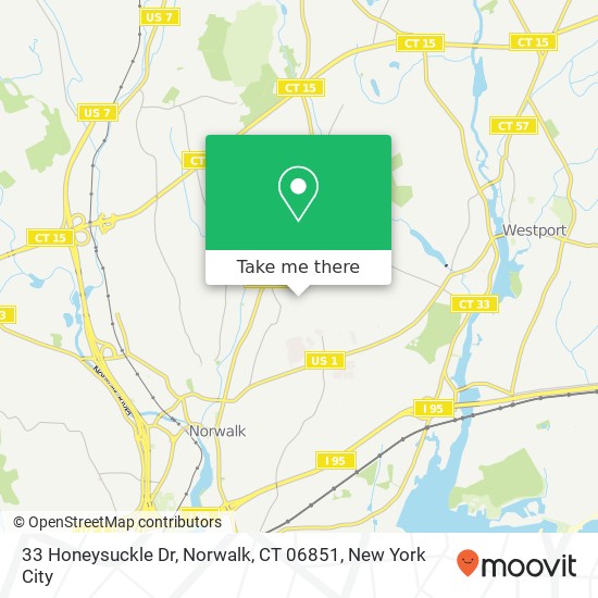 Mapa de 33 Honeysuckle Dr, Norwalk, CT 06851