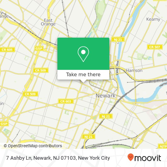 Mapa de 7 Ashby Ln, Newark, NJ 07103