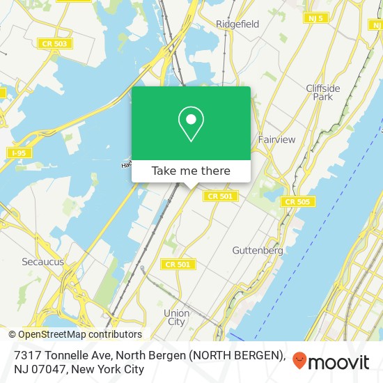 Mapa de 7317 Tonnelle Ave, North Bergen (NORTH BERGEN), NJ 07047