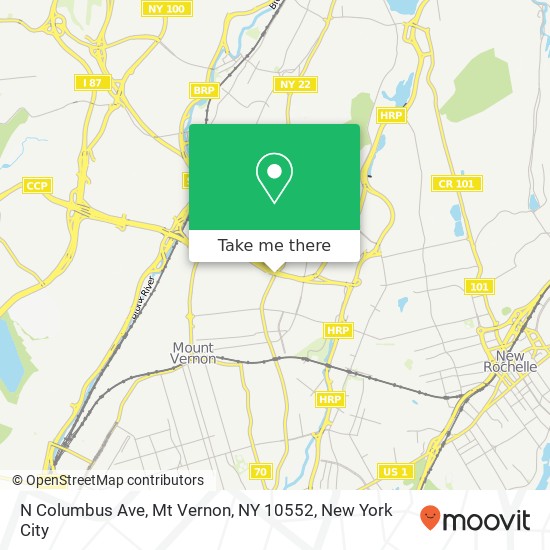 Mapa de N Columbus Ave, Mt Vernon, NY 10552