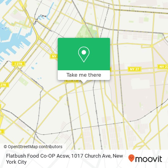 Mapa de Flatbush Food Co-OP Acsw, 1017 Church Ave