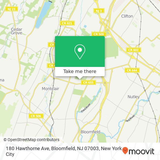 Mapa de 180 Hawthorne Ave, Bloomfield, NJ 07003