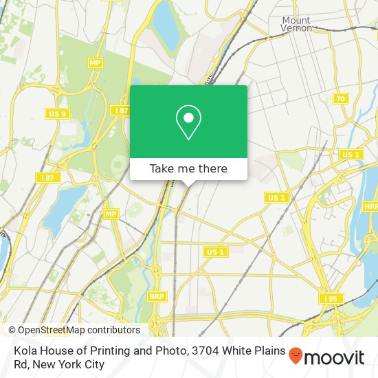 Kola House of Printing and Photo, 3704 White Plains Rd map