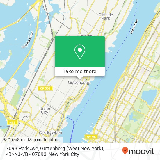 Mapa de 7093 Park Ave, Guttenberg (West New York), <B>NJ< / B> 07093