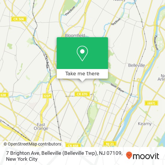 Mapa de 7 Brighton Ave, Belleville (Belleville Twp), NJ 07109