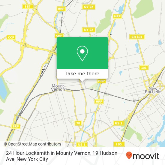 Mapa de 24 Hour Locksmith in Mounty Vernon, 19 Hudson Ave