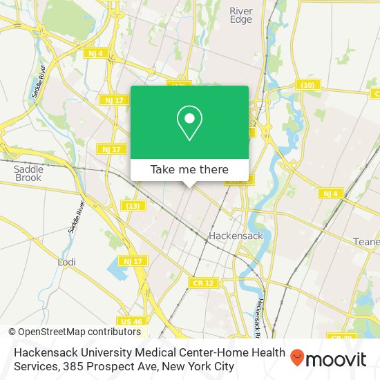 Mapa de Hackensack University Medical Center-Home Health Services, 385 Prospect Ave