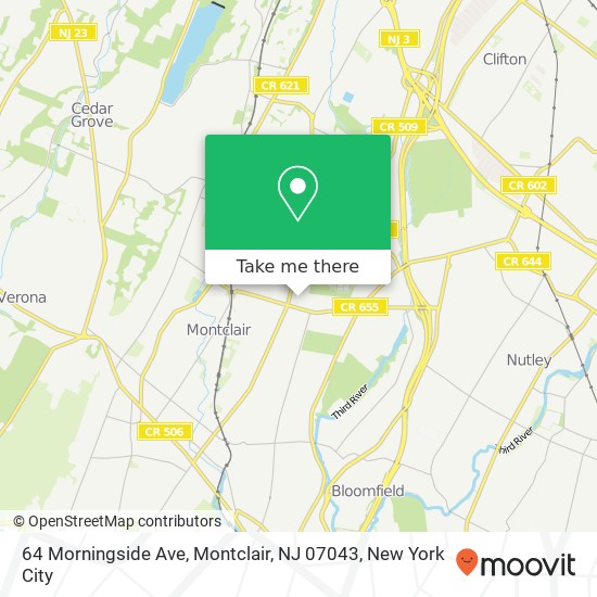 Mapa de 64 Morningside Ave, Montclair, NJ 07043