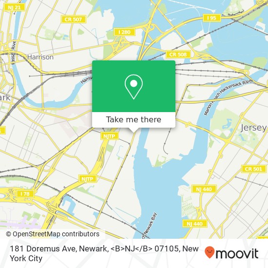 Mapa de 181 Doremus Ave, Newark, <B>NJ< / B> 07105
