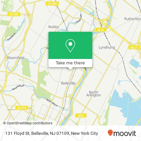 Mapa de 131 Floyd St, Belleville, NJ 07109