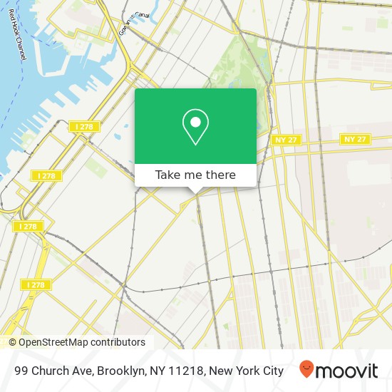 Mapa de 99 Church Ave, Brooklyn, NY 11218