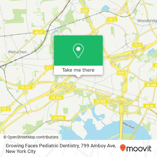 Mapa de Growing Faces Pediatric Dentistry, 799 Amboy Ave