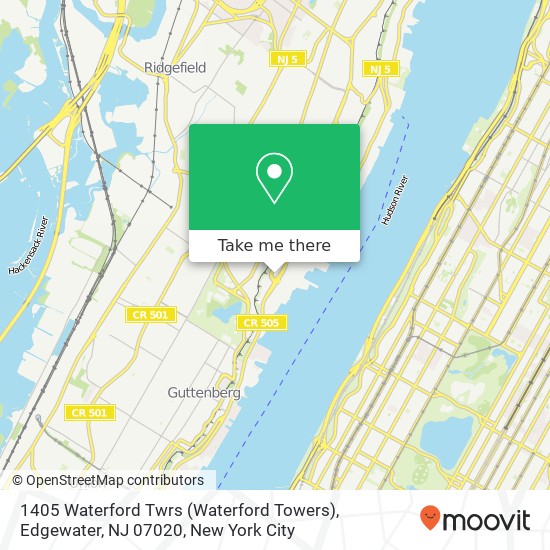 Mapa de 1405 Waterford Twrs (Waterford Towers), Edgewater, NJ 07020