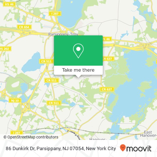 Mapa de 86 Dunkirk Dr, Parsippany, NJ 07054