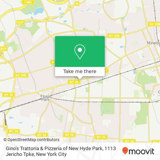 Mapa de Gino's Trattoria & Pizzeria of New Hyde Park, 1113 Jericho Tpke