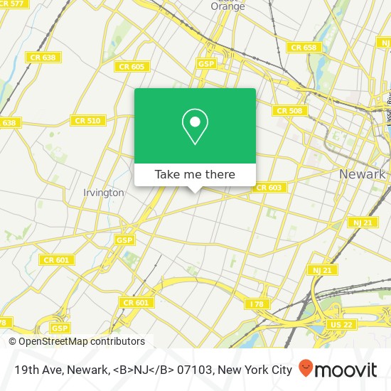 Mapa de 19th Ave, Newark, <B>NJ< / B> 07103