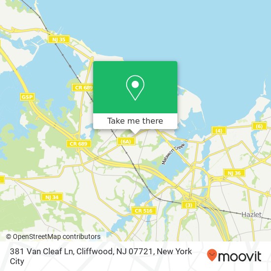 Mapa de 381 Van Cleaf Ln, Cliffwood, NJ 07721