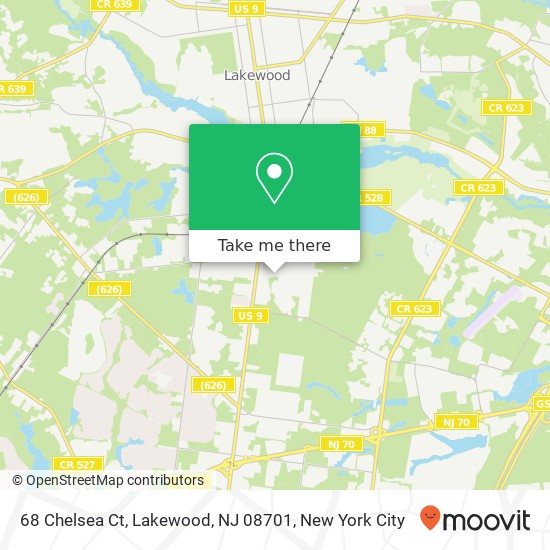 Mapa de 68 Chelsea Ct, Lakewood, NJ 08701