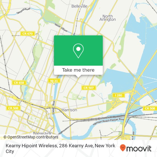 Mapa de Kearny Hipoint Wireless, 286 Kearny Ave