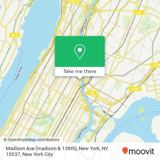 Madison Ave (madison & 138th), New York, NY 10037 map