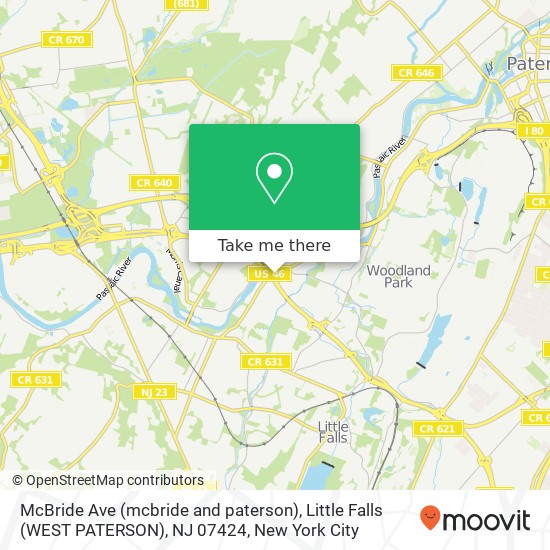 Mapa de McBride Ave (mcbride and paterson), Little Falls (WEST PATERSON), NJ 07424