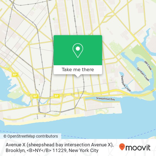 Mapa de Avenue X (sheepshead bay intersection Avenue X), Brooklyn, <B>NY< / B> 11229