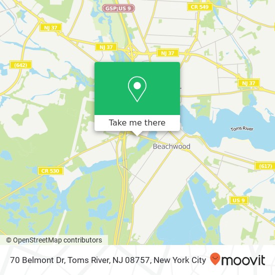 Mapa de 70 Belmont Dr, Toms River, NJ 08757