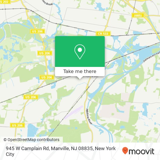 Mapa de 945 W Camplain Rd, Manville, NJ 08835