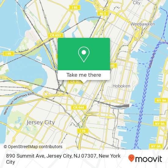 Mapa de 890 Summit Ave, Jersey City, NJ 07307