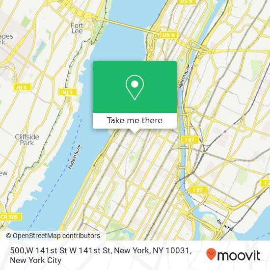 Mapa de 500,W 141st St W 141st St, New York, NY 10031