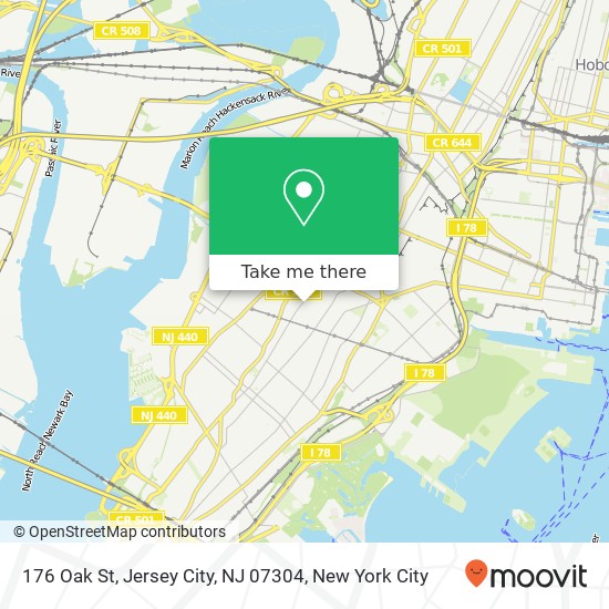 Mapa de 176 Oak St, Jersey City, NJ 07304