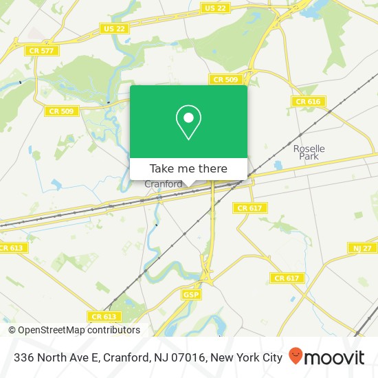 Mapa de 336 North Ave E, Cranford, NJ 07016