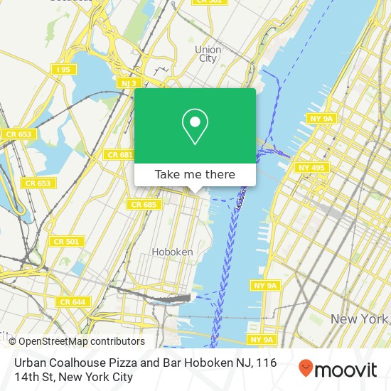 Mapa de Urban Coalhouse Pizza and Bar Hoboken NJ, 116 14th St