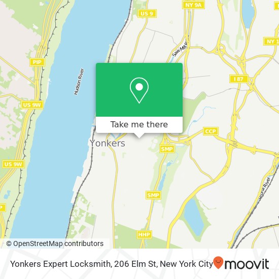 Mapa de Yonkers Expert Locksmith, 206 Elm St