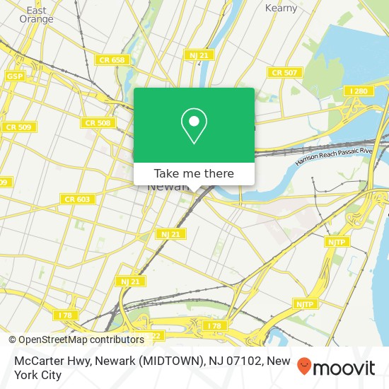 Mapa de McCarter Hwy, Newark (MIDTOWN), NJ 07102