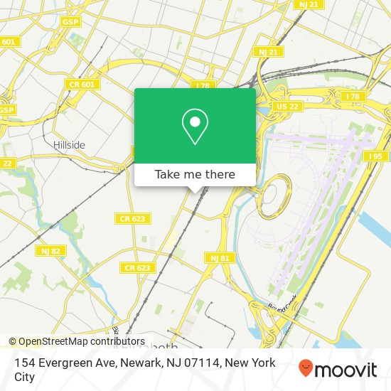 Mapa de 154 Evergreen Ave, Newark, NJ 07114